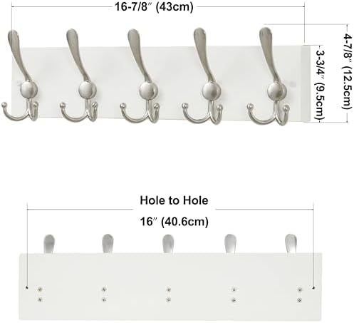 SKOLOO Creations White Solid Wood Wall Mounted Coat Rack, 5 Hooks, 16-7/8" Long - Image 3