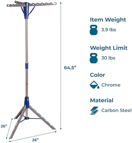 Honey-Can-Do 64-Inch Steel Tripod Clothes Drying Rack, Foldable Collapsible - Image 5