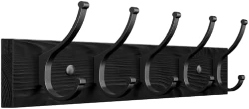 Optish 1 Pack Wooden Black Coat Rack Wall Mount, 16.1" Rustic Coat Hanger Hooks by Optish
