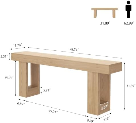 Epecoya Console Table for Living Room 78.7 Inch, Light Oak Brown - Image 2