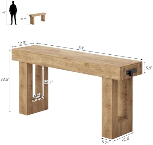 Unikito 63" Console Table with Sensor Light & AC Outlets with USB-C Ports - Image 2