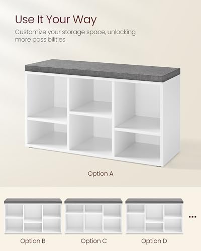 VASAGLE Shoe Bench with Cushion, 6 Compartments, 3 Adjustable Shelves - Image 5