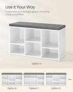 VASAGLE Shoe Bench with Cushion, 6 Compartments, 3 Adjustable Shelves - Image 5