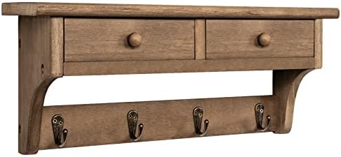 Emfogo Coat Hooks Mounted, Rustic Wood Coat Rack Mount Shelf by Emfogo