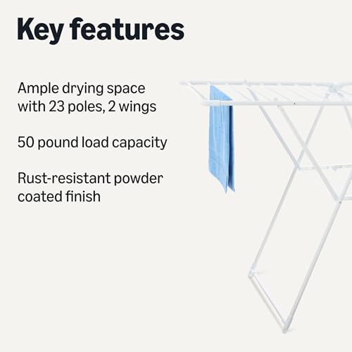 Amazon Basics Foldable Space-Saving 2-Wing Metal Clothes Drying Rack, - Image 2