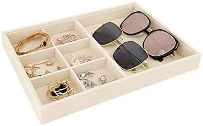 Premium Grade Beige Velvet Jewelry Organization Tray Multifunction 6 Grid Open - Image 6