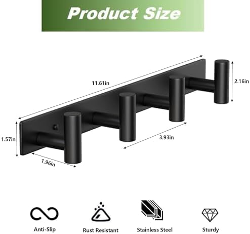 Wall Mounted Coat Rack-4 Hooks, Heavy Duty Stainless Steel Wall Hooks - Image 2