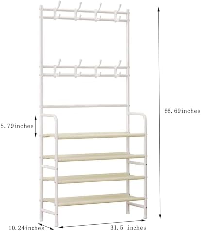 Coat Rack Shoe Rack With Storage Hooks Standing Organizer 4 Tier - Image 5