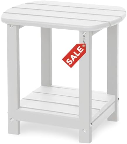 Adirondack Square Outdoor Side Table, 2-Tier Storage Patio Side Table, HDPE End by GARDENSTAR