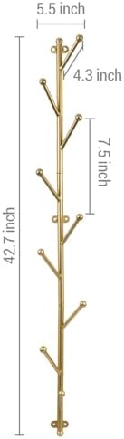 MyGift 9 Hook Wall Mounted Modern Gold Tone Metal Hat and Coat Hanger Tree - Image 3