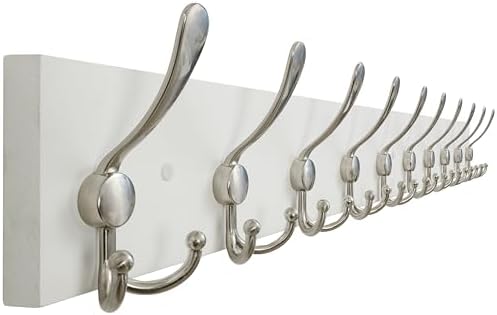 SKOLOO Creations White Solid Wood Wall Mounted Coat Rack, 10 Hooks, 38-1/8" Long by SKOLOO