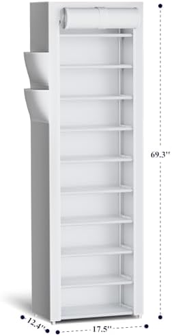 Kitsure 10-Tier Shoe Rack with Cover, Vertical Shelf, 17.5" Wide - Image 2