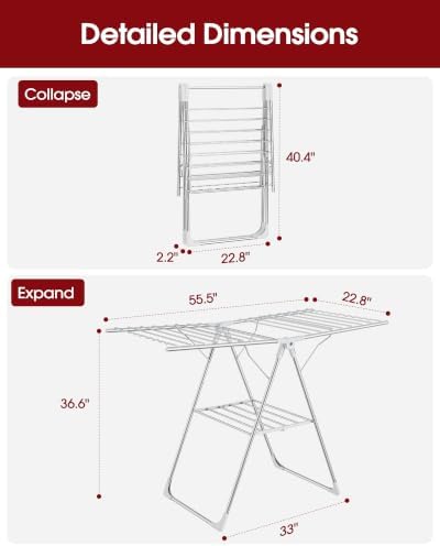 Sakugi Clothes Drying Rack, 55.5" Adjustable Wings, Foldable Design - Image 3