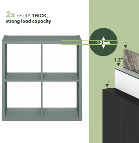 Furinno Cubicle 4-Cube Book Shelf, Extra Thick Frame Bookshelf, Light Grey - Image 6