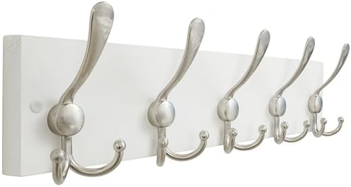 SKOLOO Creations White Solid Wood Wall Mounted Coat Rack, 5 Hooks, 16-7/8" Long by SKOLOO