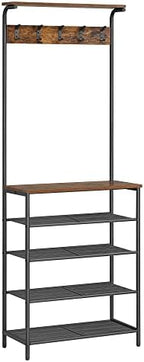VASAGLE Hall Tree with Shoe Bench, 5-Tier Shoe Rack, 5 Dual Hooks by VASAGLEbySONGMICSHOME
