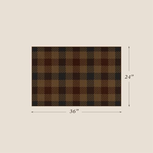 Easy Jute 2x3 Entryway Rug, Washable Non Slip Brown & Red Plaid - Image 2