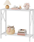 Tajsoon Narrow Console Table, 2 Tier Small Foyer Table Entryway White by Tajsoon