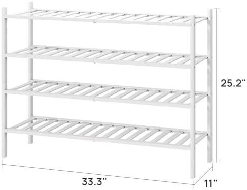 viewcare White 4-Tier Long Shoe Rack, Bamboo Wood - Image 3