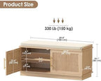 Akxomel 39.4" Fluted Shoe Storage Bench 2 Doors Wooden Entryway Bench Oak - Image 2