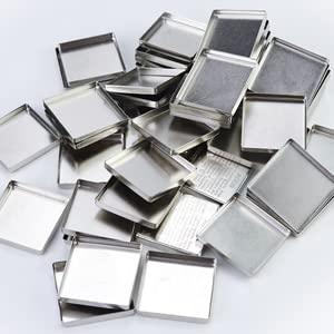 50 Pcs Empty Metal Pans, Makeup Palette Pans for Eyeshadow Magnetic Cosmetic Palette Size 26mm (Square&Round&depotting spatula)