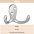 Homanu 14 Pack Silvery Coat Hooks Wall Mounted Double Prong - Image 3