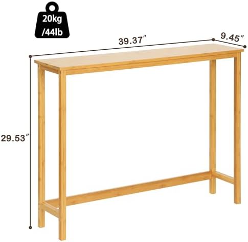 Bamboo Narrow Console Table, 39.4" Wood Small Entryway Table, Accent Slim - Image 2