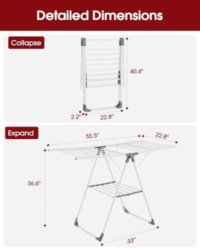 Sakugi Clothes Drying Rack, 55.5" Adjustable Wings, Foldable Design - Image 3