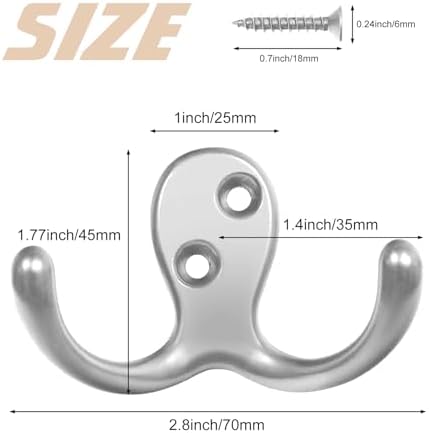 Homanu 10 Pack Silvery Coat Hooks Wall Mounted Double Prong - Image 5