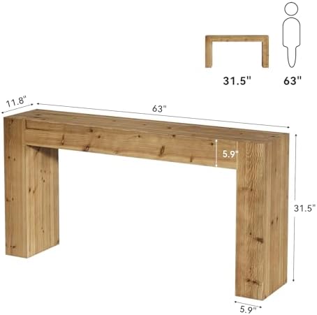Solid Wood Console Table, 63-Inch Farmhouse Sofa Table Behind Couch - Image 2