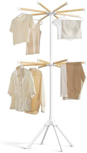 SONGMICS Clothes Drying Rack, Foldable Steel Airer, Bamboo Hanging Rods by SONGMICSbySONGMICSHOME