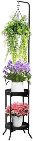 RINBOU Hanging Plant Stand Indoor Outdoor, Space-Saving Corner Metal Plant by RINBOU