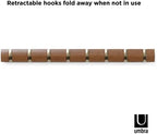 Umbra Flip Coat Rack, Wall Mount 8-Hook Space Saving Light Walnut/Warm Gold - Image 5