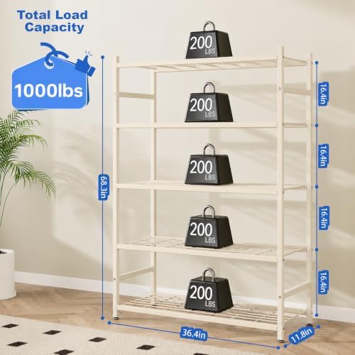 36.4" W Storage Shelves, 5-Tier Metal Shelving Unit - Image 2