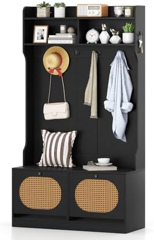 Giantex 4-In-1 Hall Tree with Bench and Shoe Storage, Entryway Bench with Coat - Image 2