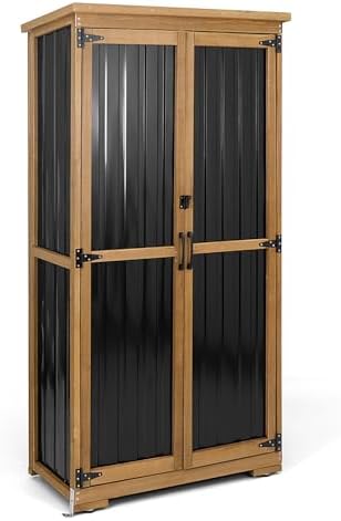 Outdoor Storage Cabinet, Wood & Metal Storage Shed by PETSCOSSET