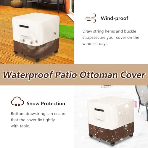 Waterproof Patio Ottoman Cover, Square Patio Small Side Table Cover, Heavy Duty - Image 6