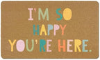 Boho Classroom Coir Door Mats Outdoor, Everyone is Welcome Here Rainbow Front by EGBTL