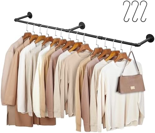 66.1" Industrial Pipe Clothing Rack, Wall Mounted Clothes Rack by BOSHANGJIA