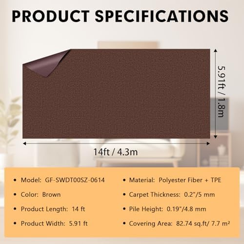 Grefinity Marine Carpet, 6 FT x 14 FT Brown Indoor Outdoor Carpet - Image 2