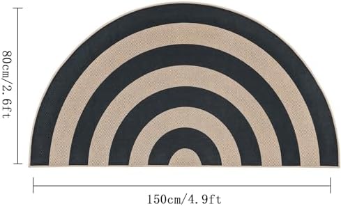 Faux Jute Rug 2.6x5Ft Half Circle Rainbow Doormat Easy Jute Carpet - Image 2