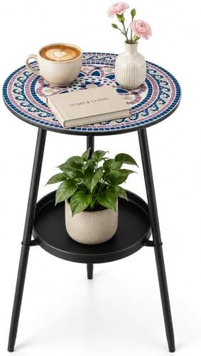 2-Tier Metal Outdoor Side Tables 13.5" Round End Tables by Unknown