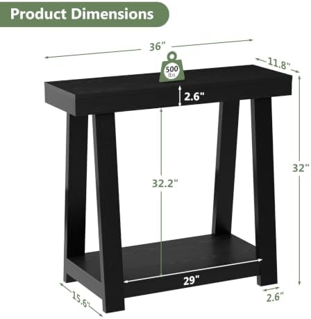 Black Console Table, 500lbs Heavy Duty Behind Couch Sofa Table, Hallway Entry - Image 2