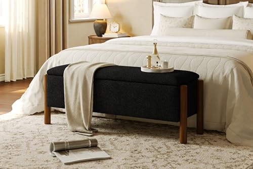 Modern Storage Benches with Walnut Wood Legs, Fabric Upholstered Entryway Bench by Quenvo