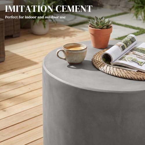 HOMCOM Outdoor Side Table Round Small End Table Concrete Finish Light Gray - Image 4