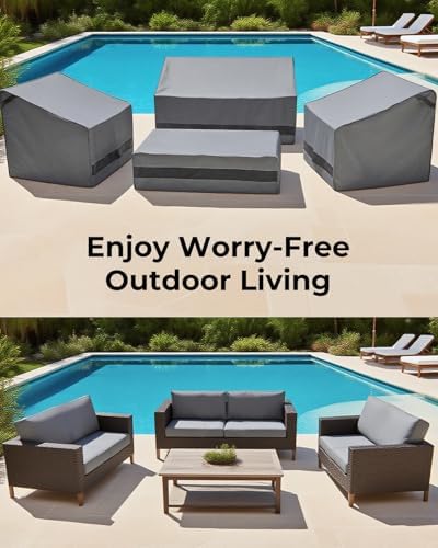 loriano Patio Furniture Cover Set Waterproof 4 Piece Grey - Image 7