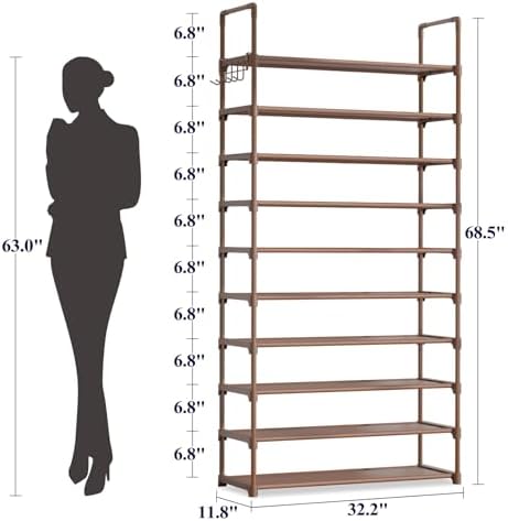 Kitsure 10 Tier Shoe Rack, Tall Shoe Organizer, 32.2" Wide - Image 2
