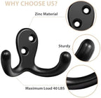 Homanu 10 Pack Black Coat Hooks Wall Mounted Double Prong - Image 4