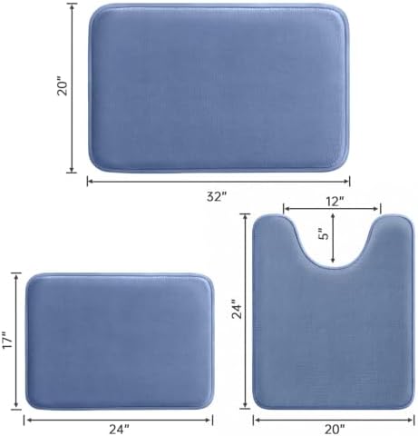 HUXMEYSON 3-Piece Memory Foam Bathroom Rug Set, Dusty Blue - Image 2