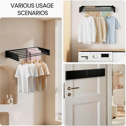 Wall Mounted Laundry Drying Rack, Carbon Steel Foldable & Retractable Clothes - Image 5
